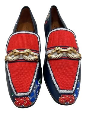 {Tory Burch} Navy Jessa 20 Mm Leather Loafers